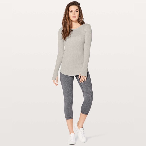 Lululemon Cabin Yogi Long Sleeve White / Heathered Light Grey W3G52S Size 4 - Picture 6 of 12